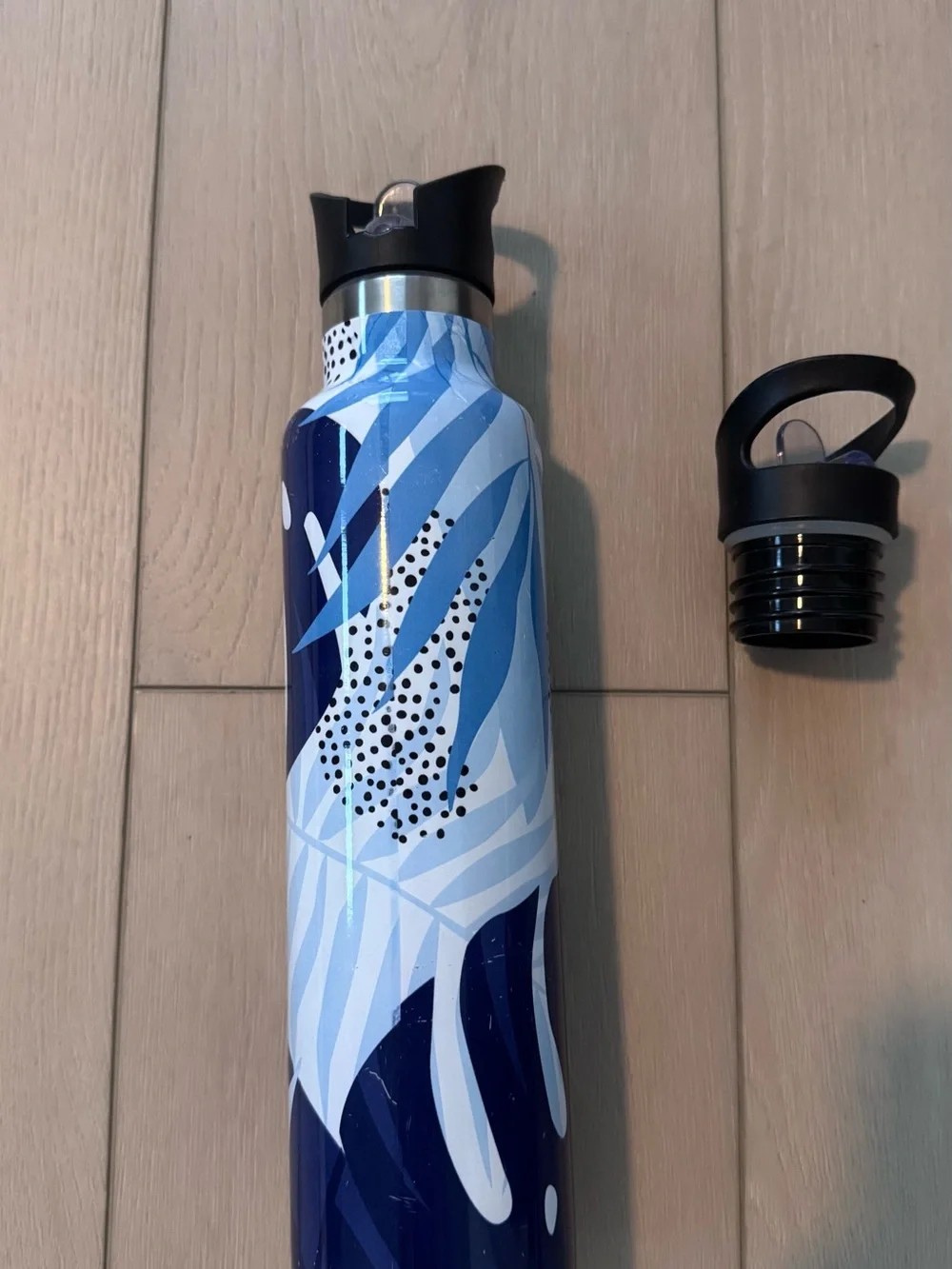 Blue Tropical Pattern Insulated Bottle with Flip-Top Lid
